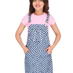 Cutecumber Kids Pink & Blue Printed Pinafore Dress with T-Shirt-image-14
