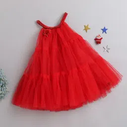 Many Frocks Kids Red Solid Dress-image-86