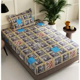 Bianca Sterling Geometric Grey 152 TC Fabric Single Bedsheet with 1 Pillow Cover-image-35