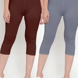 Gracit Grey & Brown Mid Rise Capris - Pack Of 2-image-58