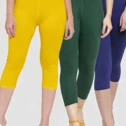 Gracit Yellow & Green Mid Rise Capris - Pack Of 3-image-59