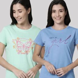 Kryptic Light Green & Blue Cotton T-Shirt - Pack of 2-image-74