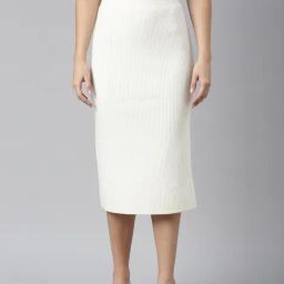 SHOWOFF Cream Self Design Skirt-78