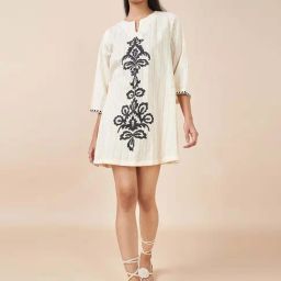 Akkriti by Pantaloons White Cotton Embroidery Shift Dress-picture-8