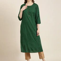 SHOWOFF Green Printed Kurta-image-24