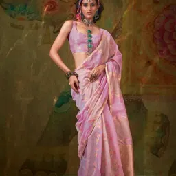 Vardha Lavender Floral Print Saree With Unstitched Blouse-image-91