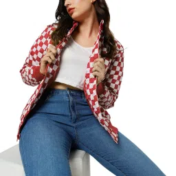 Only Red & White Checks Puffer Jacket image 1