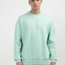Calvin Klein Green Cotton Comfort Fit Logo Printed Sweatshirt-image-36