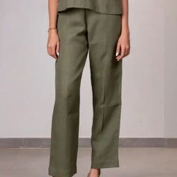 Zebein India Olive Green Viva La Frida Alan Linen Tucks Pants-image-98