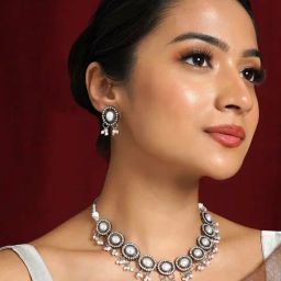 Teejh Leela Silver Oxidised Polki Set-39