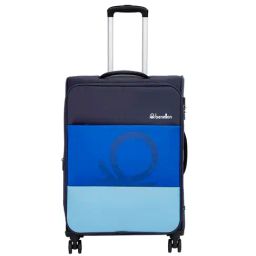United Colors of Benetton Archimedes Navy & Teal Blue Color Block Soft Medium Trolley Bag -68 Cms-image-9