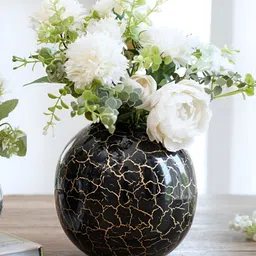 BEHOMA Black & Beige Crackled Ball Shaped Flower Vases-1