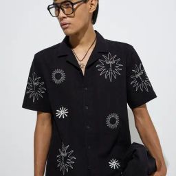 ETA by Westside Black Embroidered Relaxed-Fit Cotton Shirt-image-9