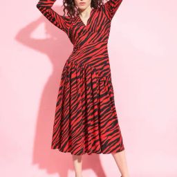 Oxolloxo Red & Black Printed Midi Dress-picture-15