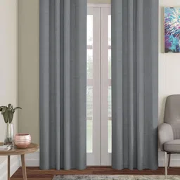 Aura Grey 2 Pieces Textured Room Darkening Long Door Curtains-image-90