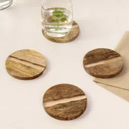 House This Majuli Brown & Beige Wood Coasters - Set of 4-image-85