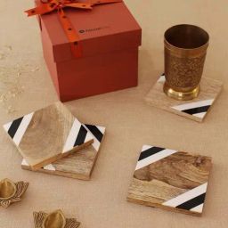 House This Netrani Multicolor Wood 4Pcs Coasters with Gift Box-14