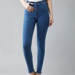 DOLCE CRUDO Blue Skinny Fit High Rise Stretchable Jeans-picture-1