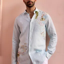 ASUKA Spread Collar Embroidered Relaxed Fit Linen Shirt-image-34