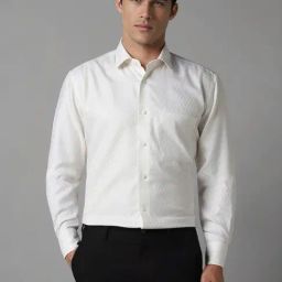 Louis Philippe White Cotton Regular Fit Self Pattern Shirt-image-20