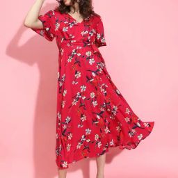 Oxolloxo Red Floral Print Midi Dress-image-67