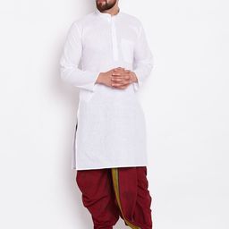 SOJANYA Men White & Maroon Solid Kurta with Dhoti Pants-picture-21