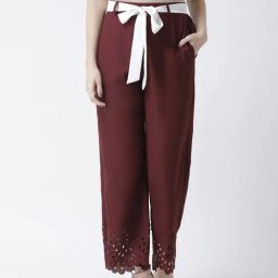 KASSUALLY Maroon Self Design Regular Fit Mid Rise Trousers-image-25