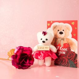 Archies Cream-Coloured & Red Valentine Special Candle With Greeting Card & Small Teddy-18