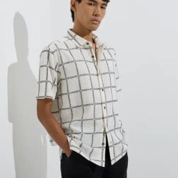 ETA by Westside White Checks Detailed Relaxed-Fit Cotton Shirt-16