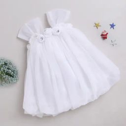 Many Frocks Kids White Solid Dress-image-86