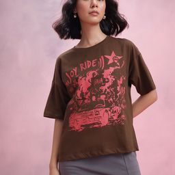 DressBerry Women Printed Drop-Shoulder Sleeves Pure Cotton Relaxed Fit T-shirt-image-83
