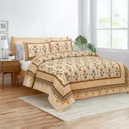 JaipurFabric Yellow 180 TC 100% Cotton Jaal Double Bedsheet with 2 Pillow Covers-image-39