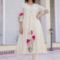 Autumnlane White Manjula Floral Comfort Fit Kurta Pant Set-38