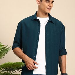Mast & Harbour Self Striped Drop-Shoulder Sleeves Oversized Casual Shirt-image-10