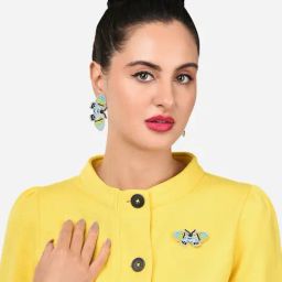 Zaveri Pearls Multicolor Beads Hand Crafted Butterfly Earring & Brooch Set-ZPFK16008-image-69