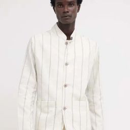 Rare Rabbit Off White Relaxed Fit Stripes Jacket-image-21