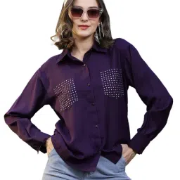 Melon by PlusS Purple Embellished Casual Shirt-image-76