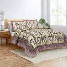 JaipurFabric Green & Purple 180 TC 100% Cotton Jharokha Double Bedsheet with 2 Pillow Covers-image-22
