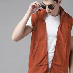 Roadster Men Rust Red Solid Sherpa Jacket-14