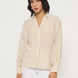 Madame Brown & Off White Regular Fit Striped Shirt-picture-25
