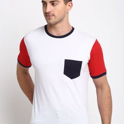 Friskers Men WhiteRed Colourblocked Round Neck Cotton Pure Cotton T-shirt-image-12
