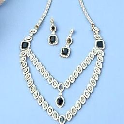 Anouk Rhodium-Plated Royal Blue Layered Premium Stone Studded Necklace Set-image-21