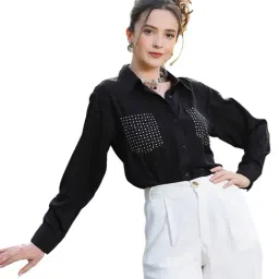Melon by PlusS Black Embellished Casual Shirt-image-40