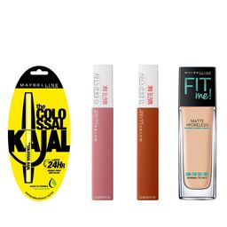 Maybelline New York Set Of Liquid Lipsticks - Fit Me Liquid Foundation - Colossal Kajal-24