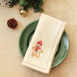 House This Gingerbread Man Off White Cotton Napkins - Set of 2-image-4