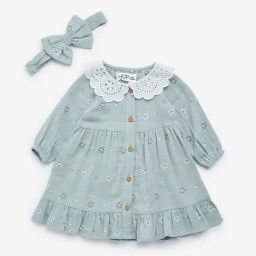 HOP Baby by Westside Sage Embroidered Cotton Blend Dress with Headband-image-2