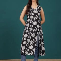 Varanga Black Cotton Floral Kurta-image-25