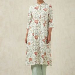 Soch Beige Linen Regular Fit Floral Print Kurtas-42