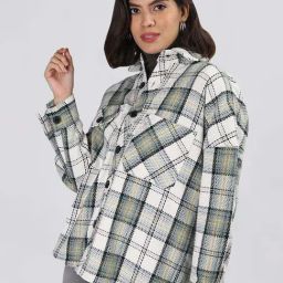 Chkokko White & Black Chequered Shacket-image-67