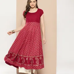 MBE Checked Anarkali Pure Cotton Kurta-picture-29